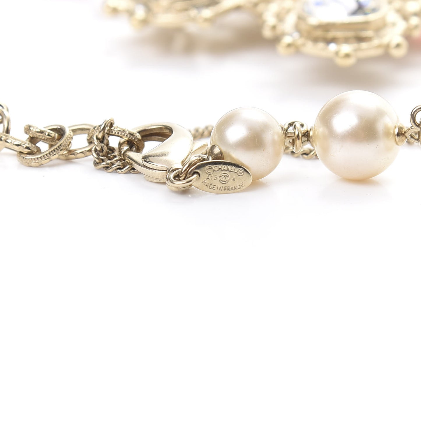 Gripoix Crystal Pearl Tweed Medallion Necklace Red Gold
