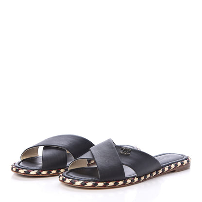 Chanel Lambskin Braided Mule Sandals 38 Black 3 of 10