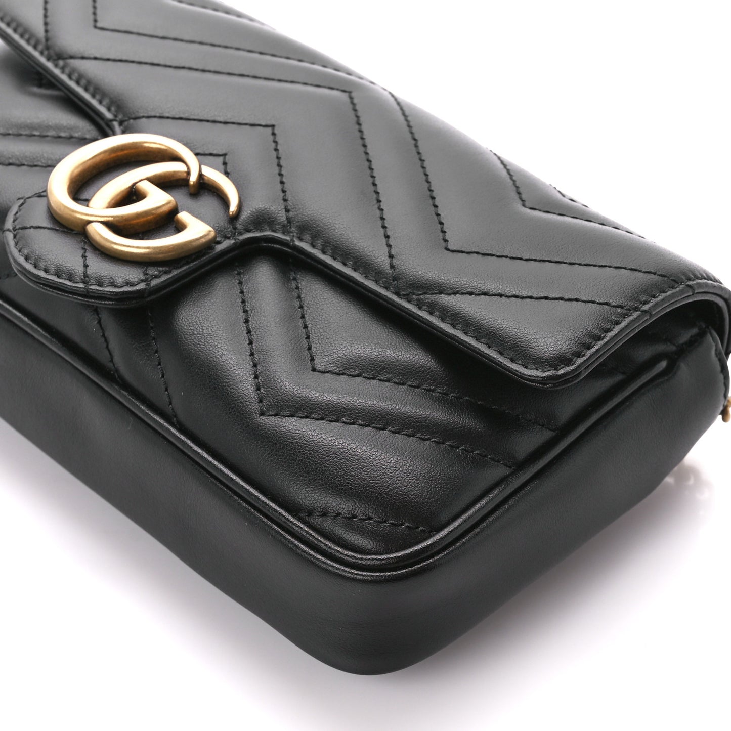 Calfskin Matelasse Mini GG Marmont Shoulder Bag With Case Black White