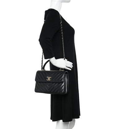 Chanel Lambskin Chevron Quilted Small Trendy CC Dual Handle Flap Bag Black 2 of 11