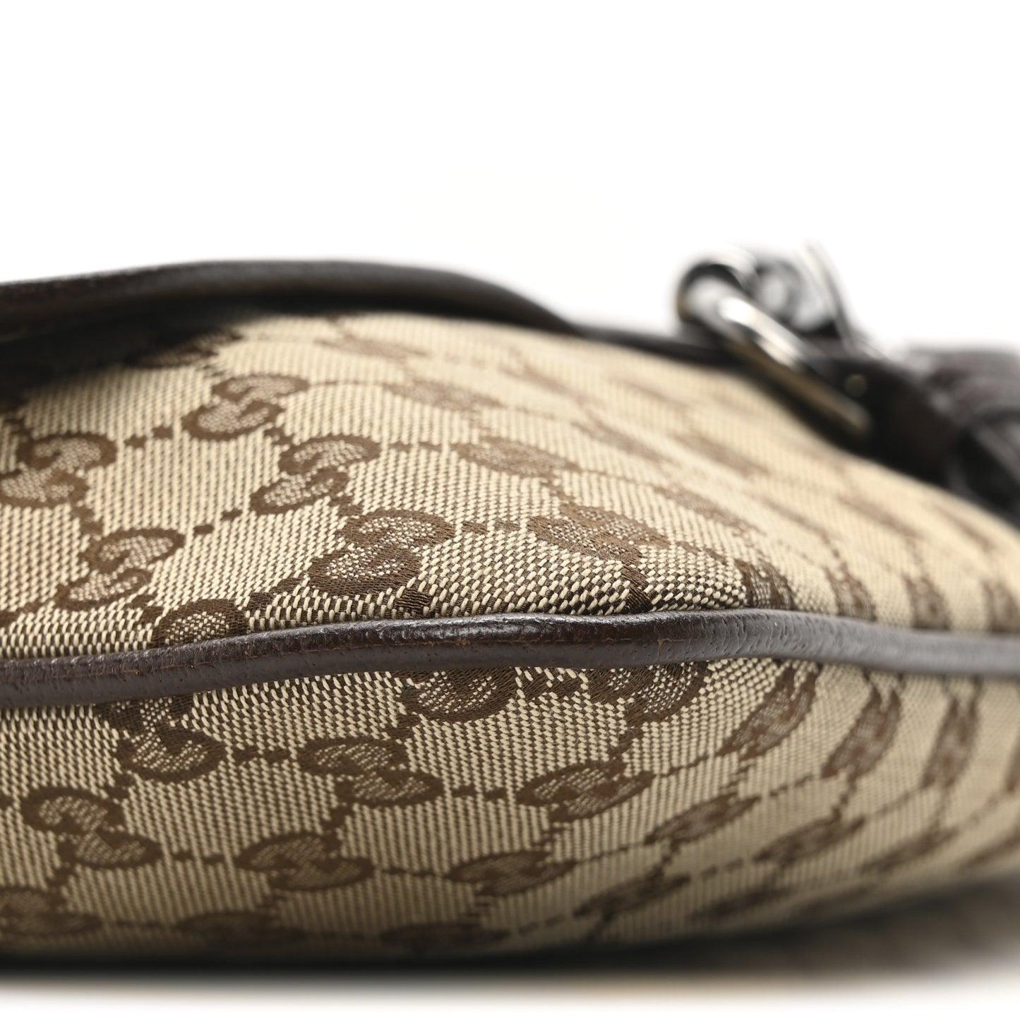 Monogram Web Single Buckle Flap Messenger Bag Beige Dark Brown
