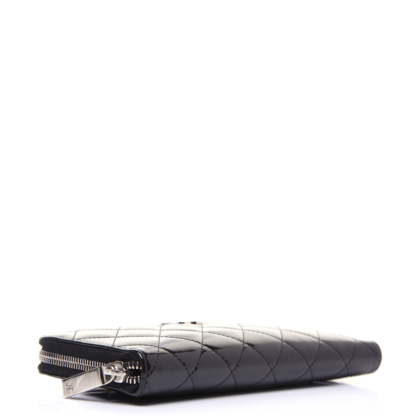 Patent Quilted Brilliant Zip Around Wallet Black
