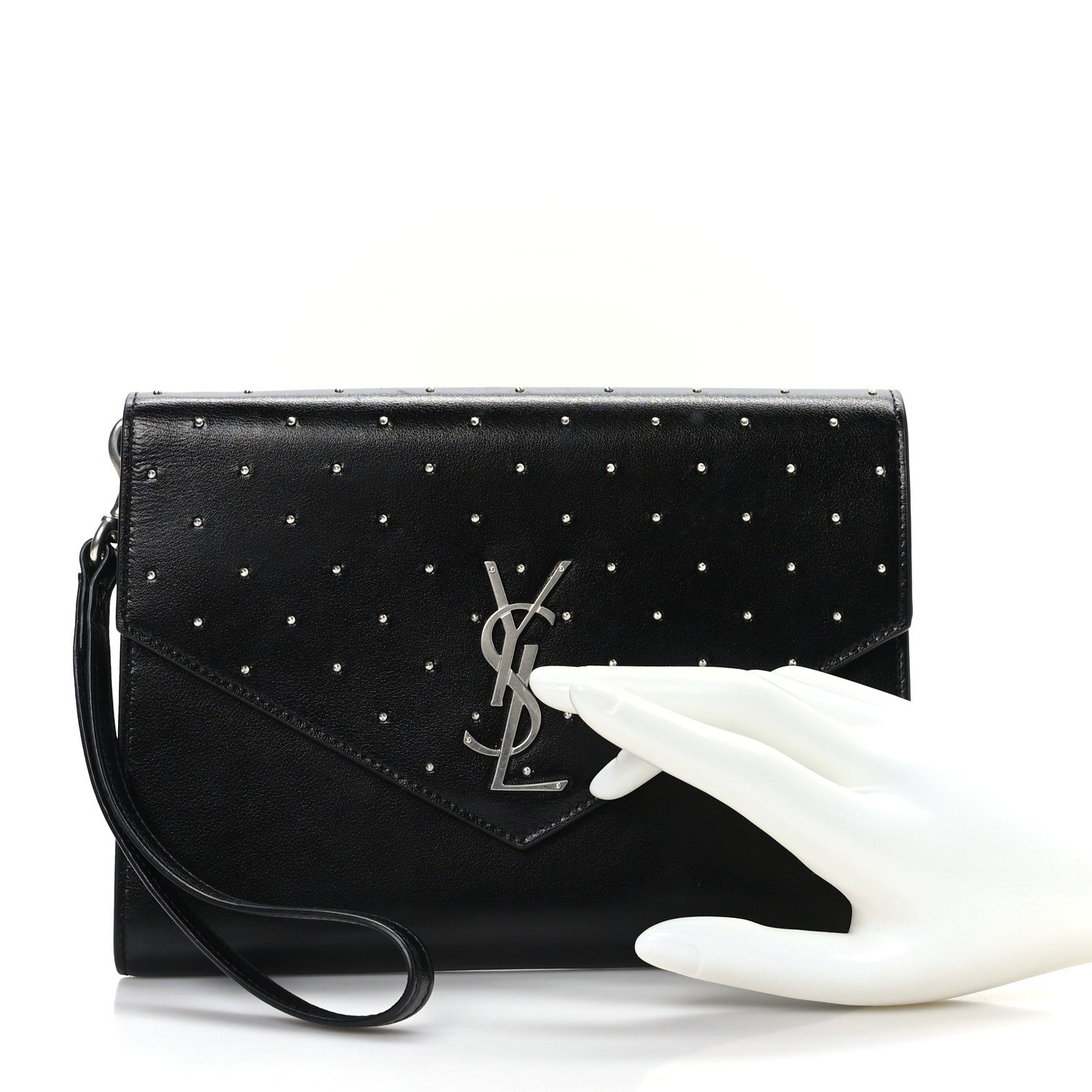 Saint Laurent Smooth Calfskin Studded Cassandre Flap Pouch Black 2 of 9