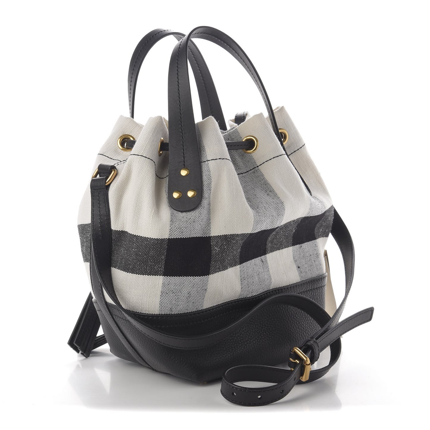 Grainy Calfskin House Check Canvas Small Heston Crossbody White Black