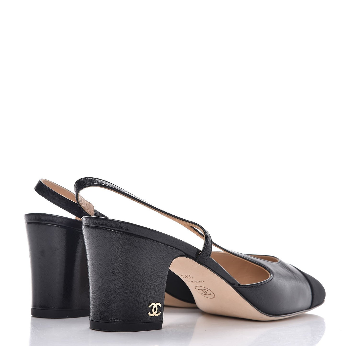 Lambskin Grosgrain Cap Toe CC Slingback Pumps 37.5 Black