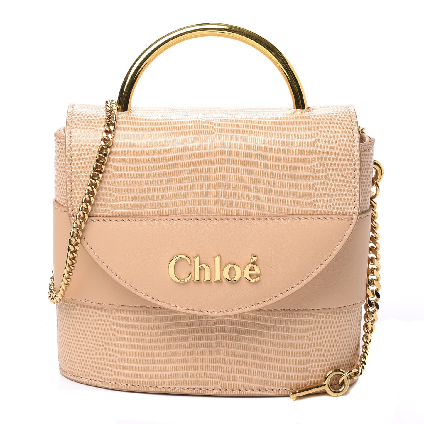 Calfskin Lizard Embossed Small Aby Lock Delicate Pink