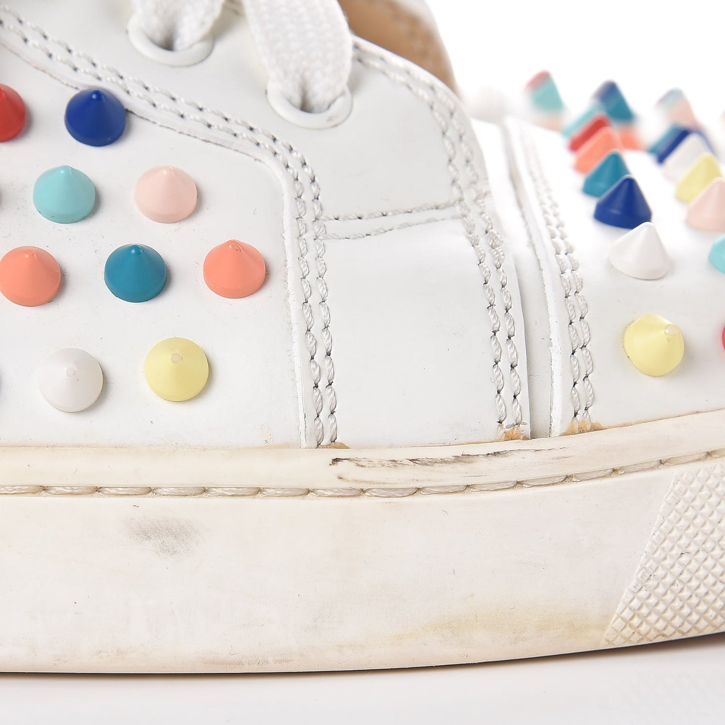 Calfskin Louis Spikes Flat Sneakers 40 White Multi