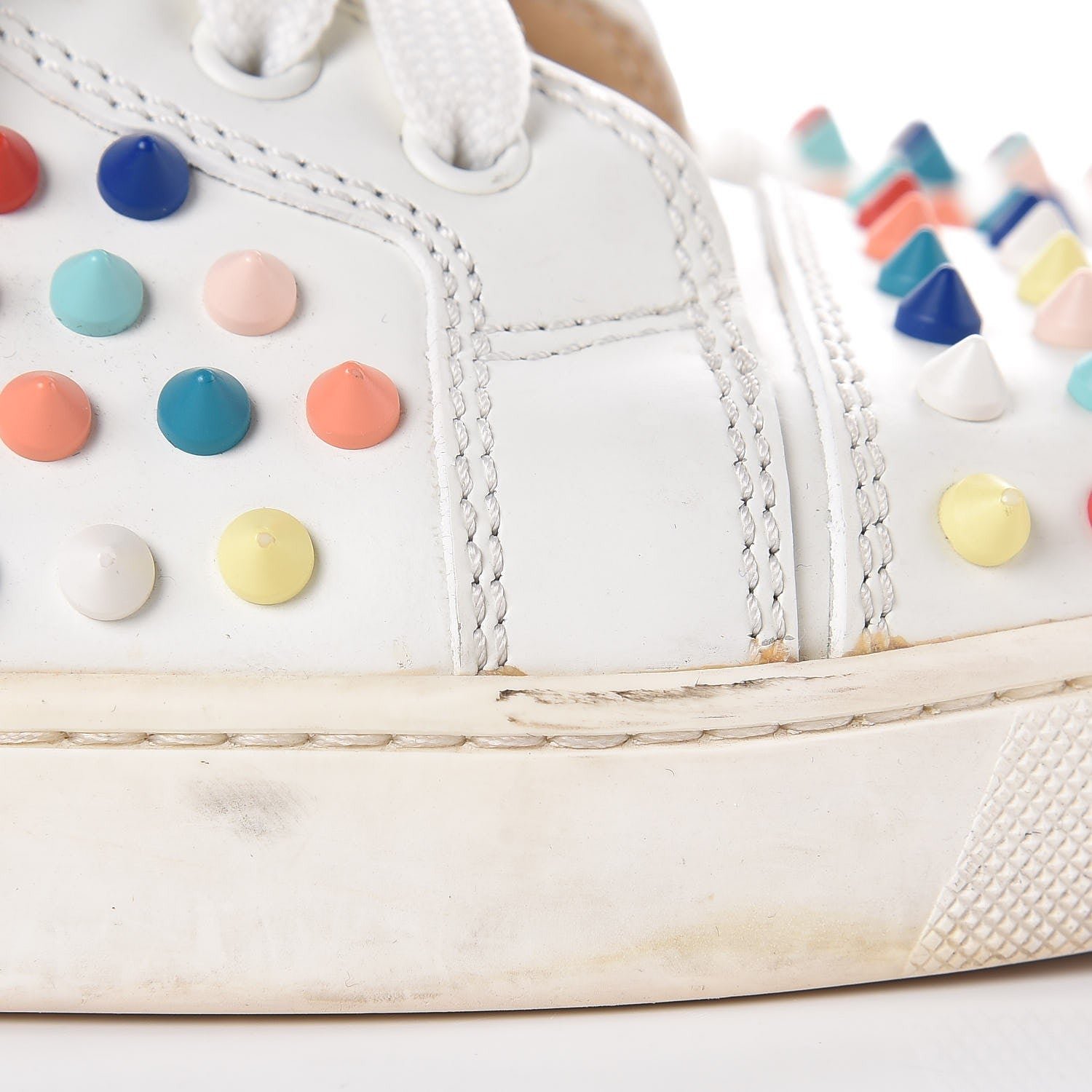 Christian Louboutin Calfskin Louis Spikes Flat Sneakers 40 White Multi 11 of 26