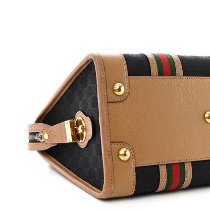 Gucci Monogram Textured Dollar Calfskin Web Medium Bauletto Duffle Top Handle Bag Black Koi Beige 13 of 15