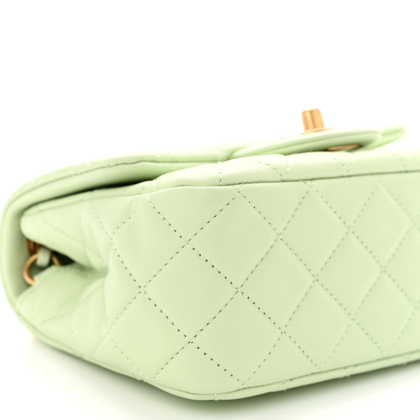 Lambskin Quilted Mini Pearl Crush Flap Light Green