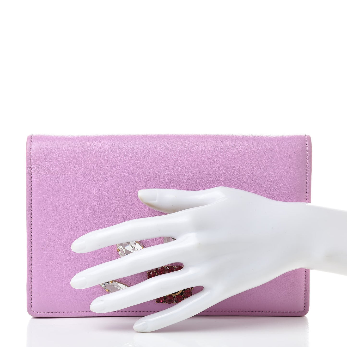 Calfskin Marquise Crystals Mini GG Chain Wallet Malva