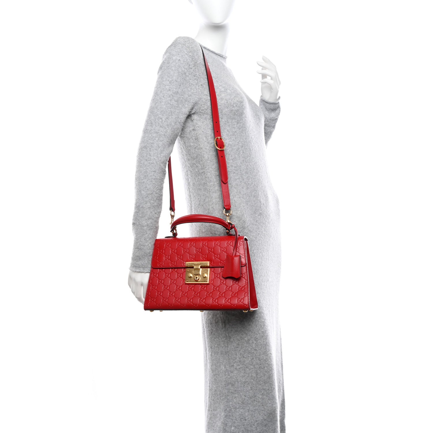 Gucci Guccissima Signature Small Padlock Top Handle Bag Hibiscus Red 2 of 13