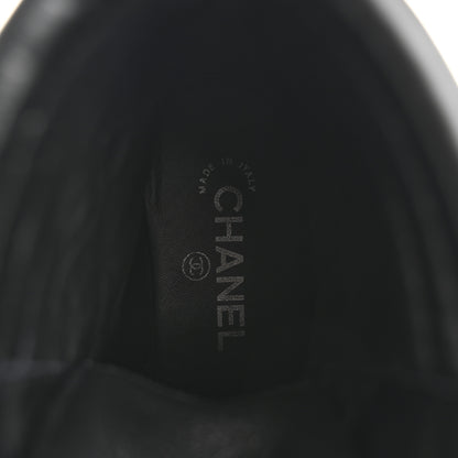 Chanel Calfskin Grosgrain Quilted Lace Up Boots 35.5 Black Grey 7 of 9