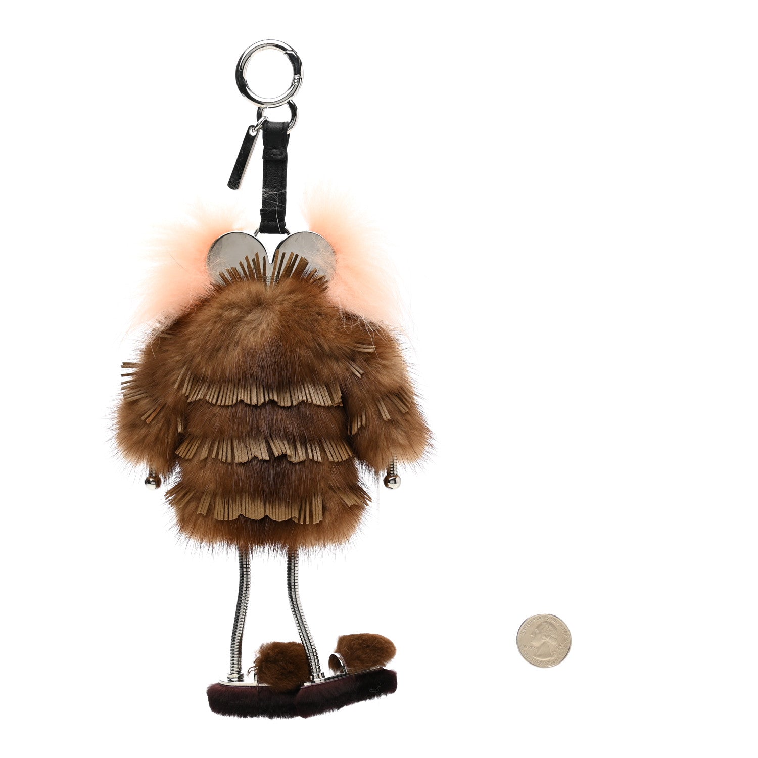 Fendi Calfskin Mink Fox Fur Witches USB Power Bank Bag Charm Brown 2 of 6