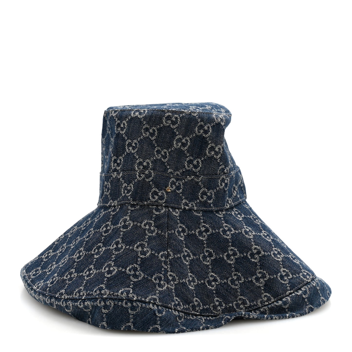 Eco Washed Denim GG Monogram Brim Hat XS Blue Ivory