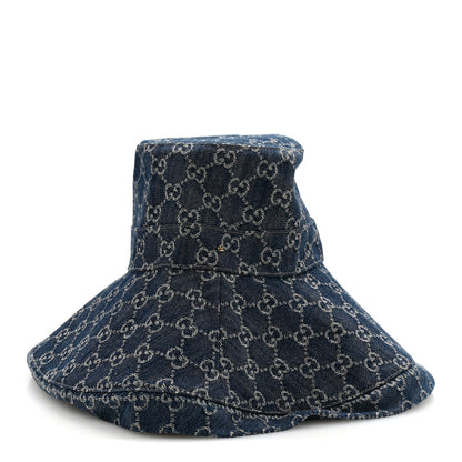 Gucci Eco Washed Denim GG Monogram Brim Hat XS Blue Ivory 4 of 9