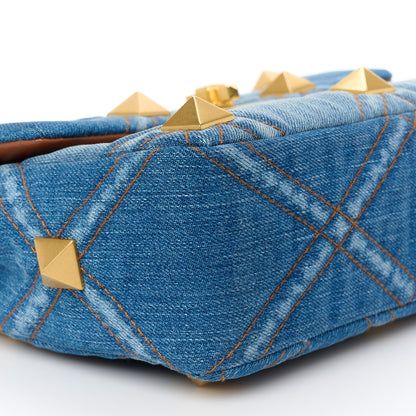 Valentino Garavani Denim Medium Roman Stud Shoulder Bag Light Denim Selleria 9 of 10