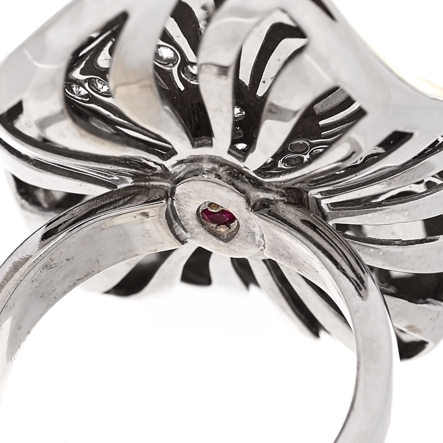 18K White Gold Diamond Enamel Ring 53 6.5 Multicolor