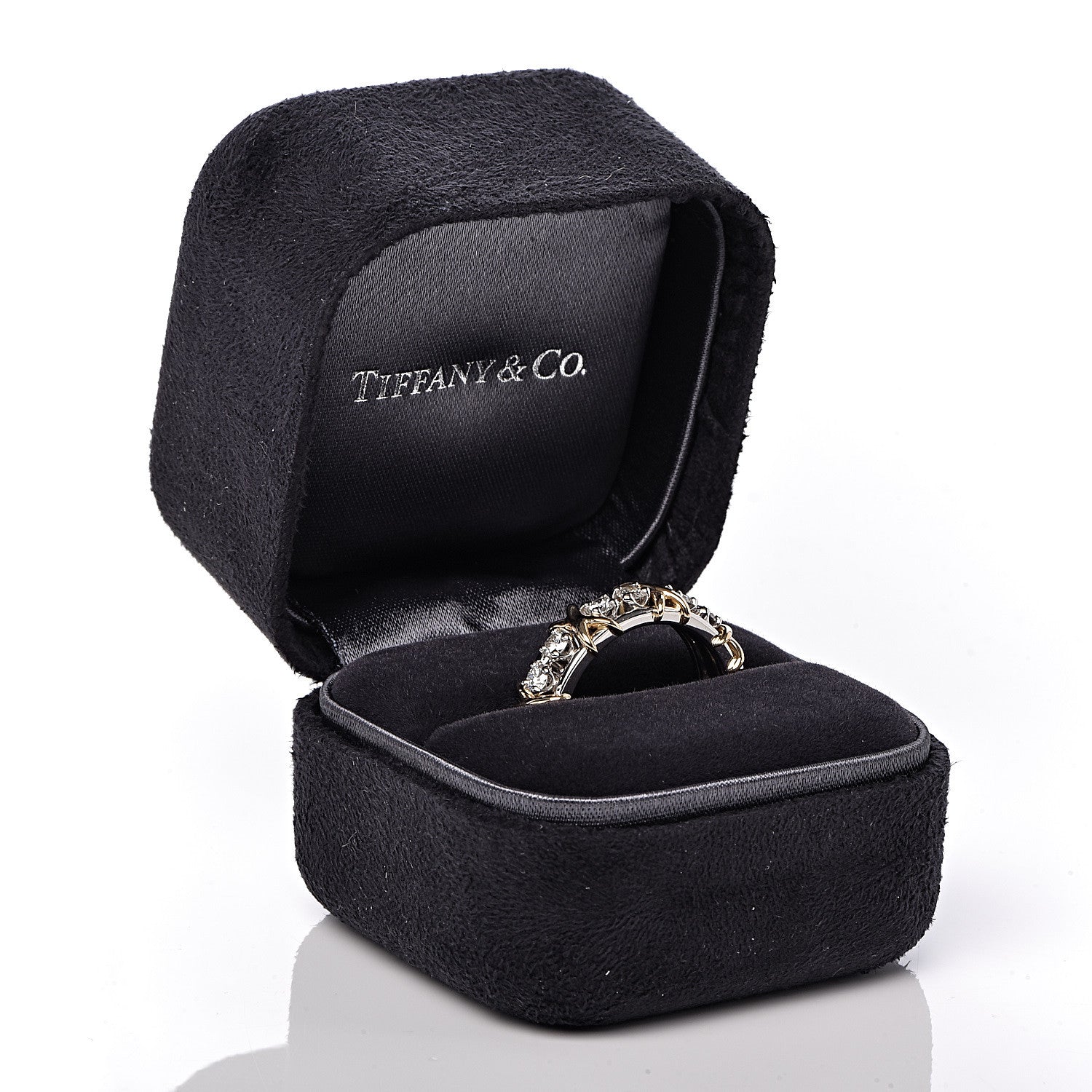Tiffany Platinum 18K Yellow Gold Diamond Schlumberger Sixteen Stone Ring 55 7.25 7 of 7