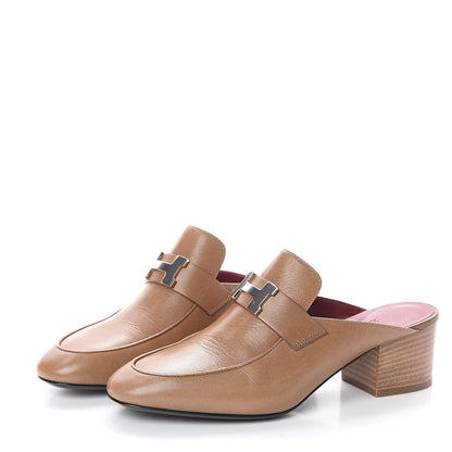 Hermes Goatskin Paradis Mules 37.5 Taupe 3 of 7