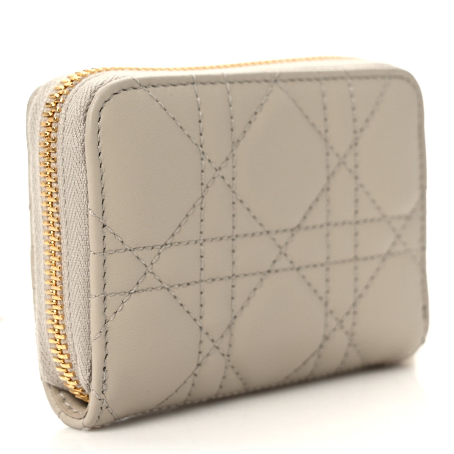 Lambskin Cannage Small Lady Dior Voyageur Coin Purse Beige