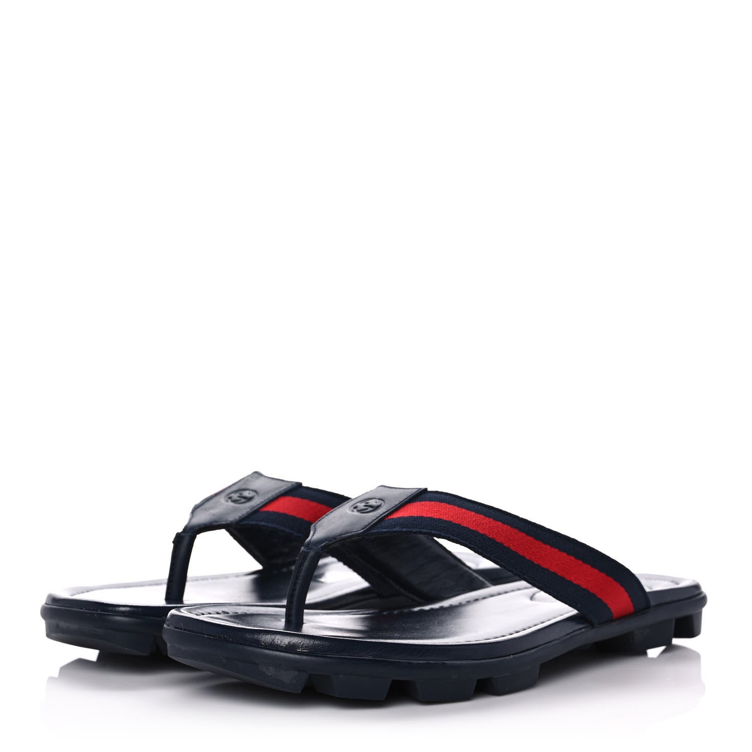 Gucci Nylon Calfskin Web Mens Cleat Sole Thong Sandals 5.5 Navy 3 of 10