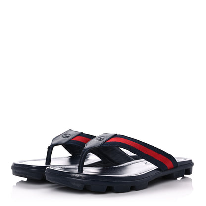 Gucci Nylon Calfskin Web Mens Cleat Sole Thong Sandals 5.5 Navy 3 of 10