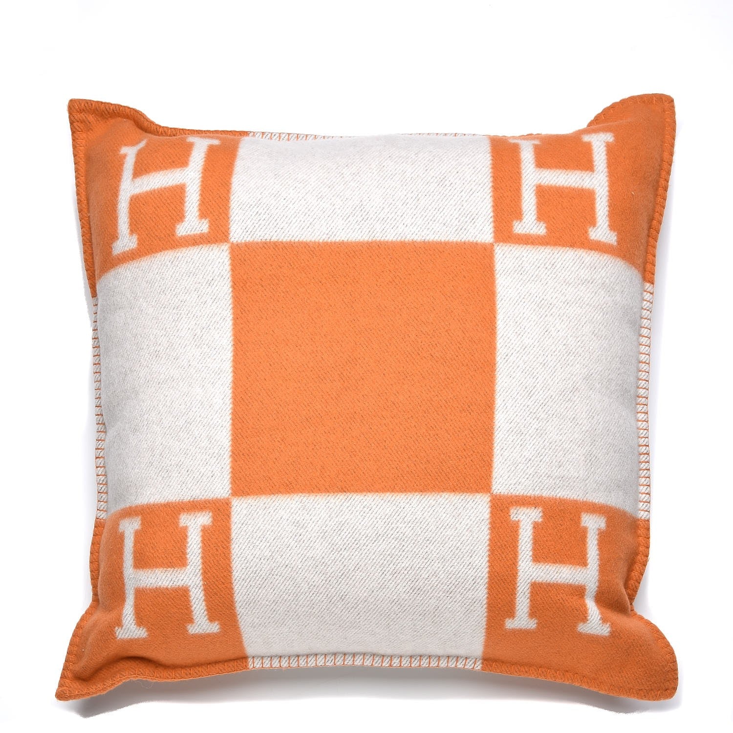 Hermes Wool Cashmere Avalon Pillow GM Ecru Potiron 1 of 6