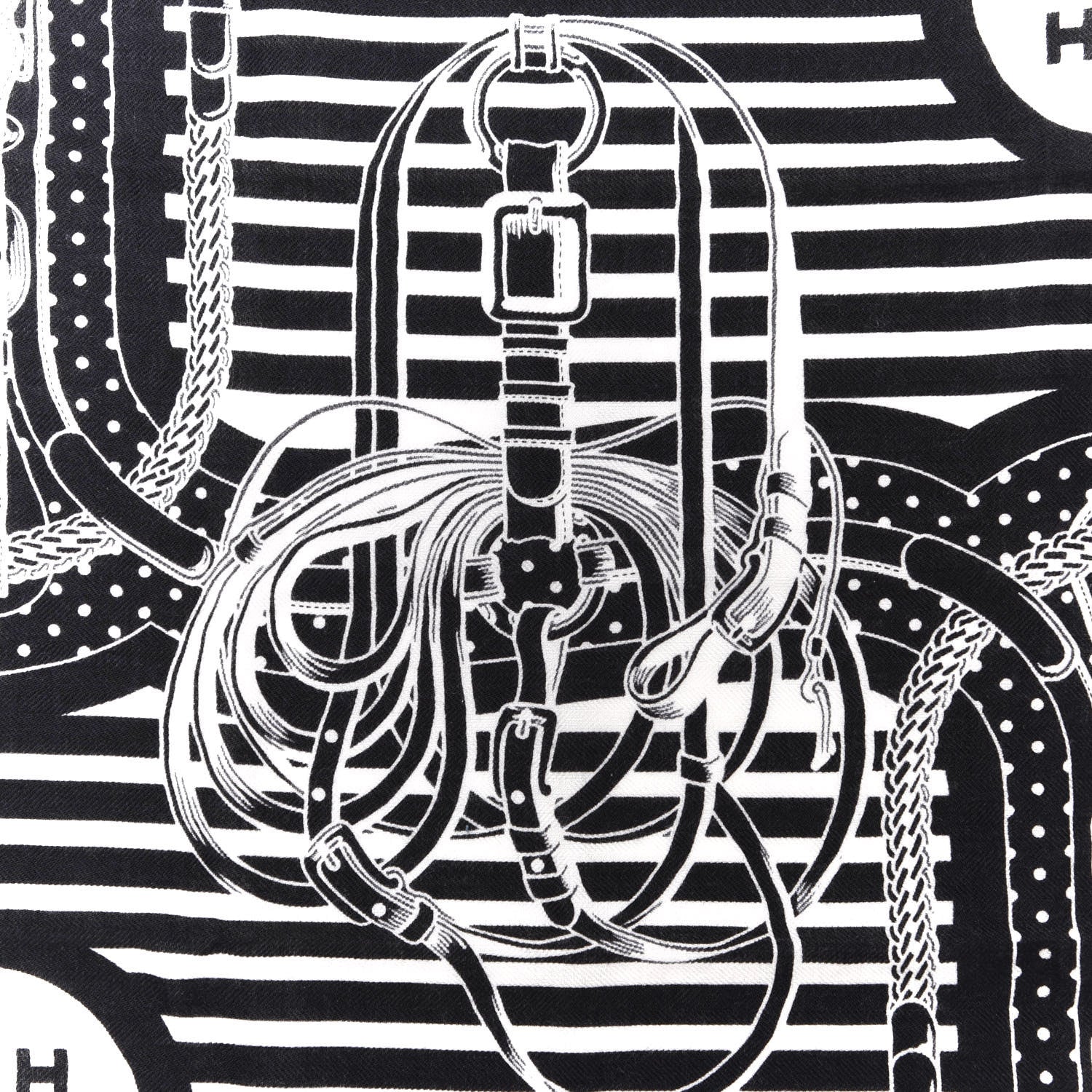 Hermes Cashmere Silk Coaching Bandana Scarf 55 Black Quetsche White 5 of 6