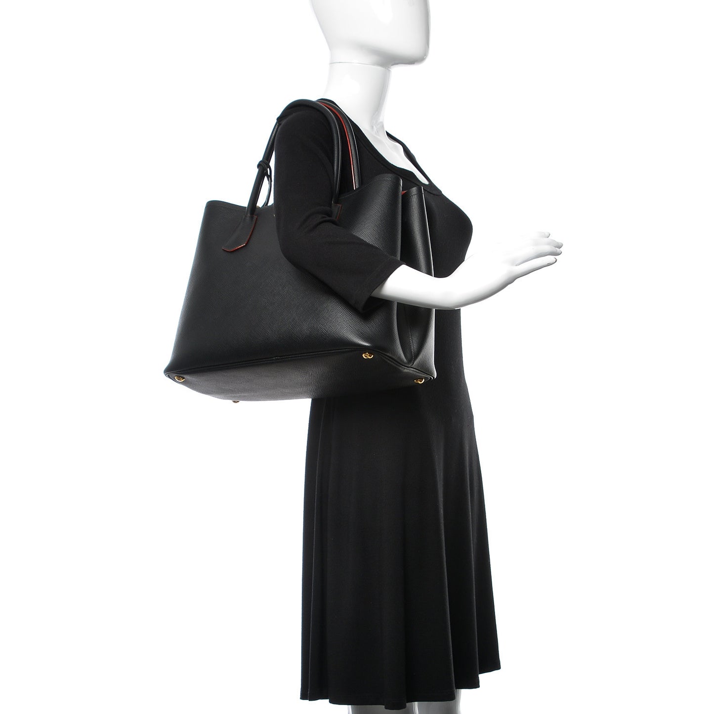 Saffiano Cuir Large Double Bag Black Fuoco