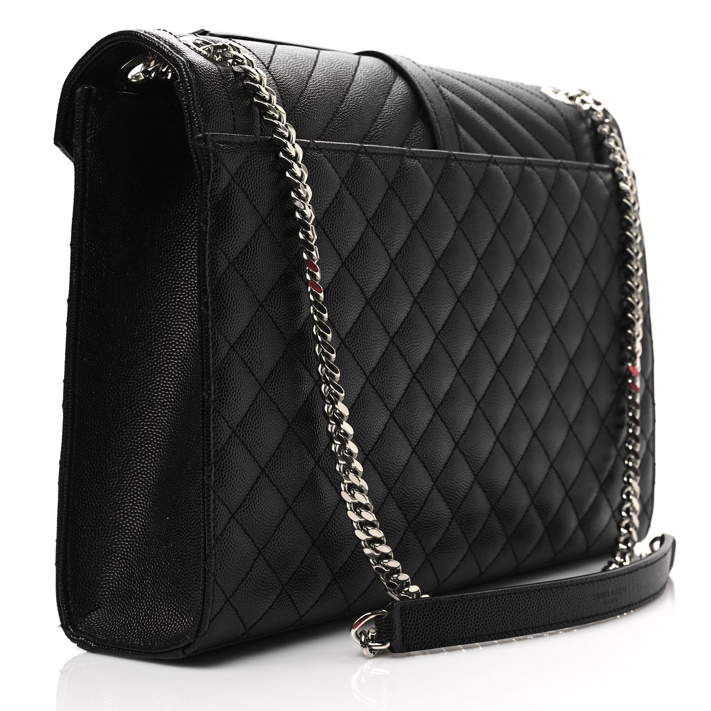 Grain De Poudre Textured Mixed Matelasse Large Triquilt Monogram Satchel Black