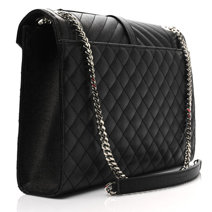 Saint Laurent Grain De Poudre Textured Mixed Matelasse Large Triquilt Monogram Satchel Black 3 of 7