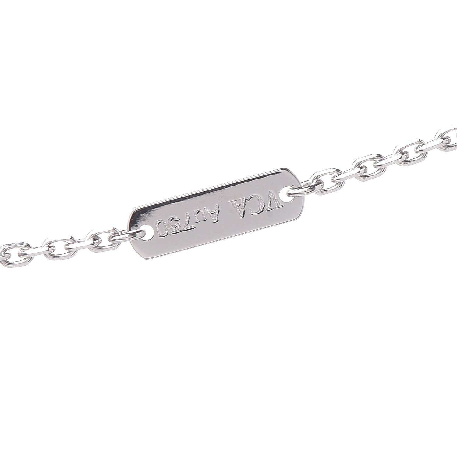 Van Cleef & Arpels 18K White Gold Chalcedony Vintage Alhambra Pendant Necklace 6 of 8
