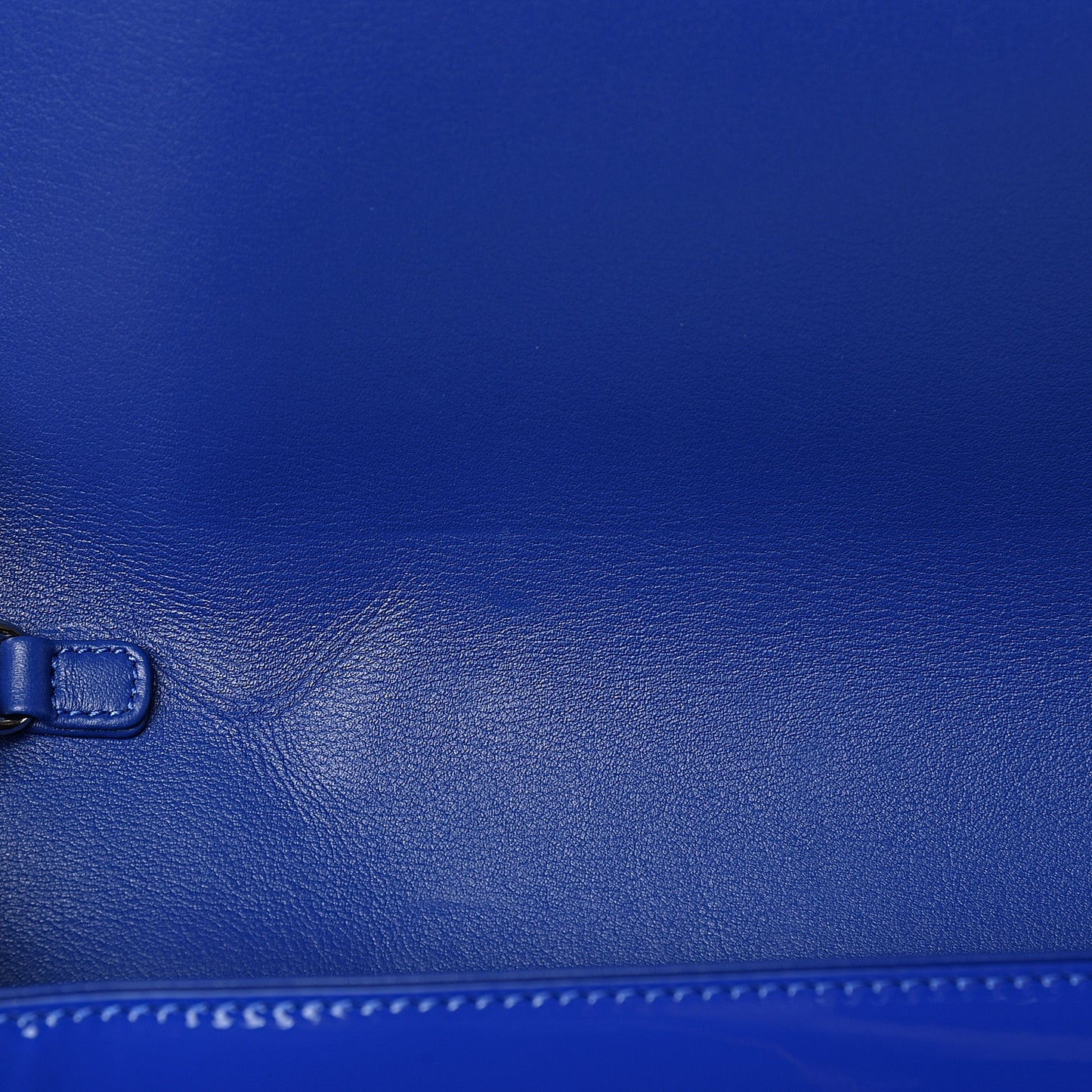 Patent Calfskin Quilted Plexiglass Boy Clutch With Removable Chain Blue