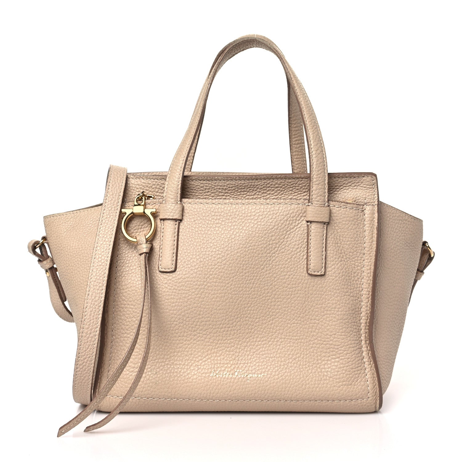 Salvatore Ferragamo Hammered Calfskin Double Handle Small Amy Tote Cumin 1 of 14