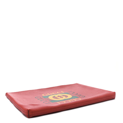 Gucci Pebbled Calfskin Large Logo Portfolio Clutch Hibiscus Red 3 of 7