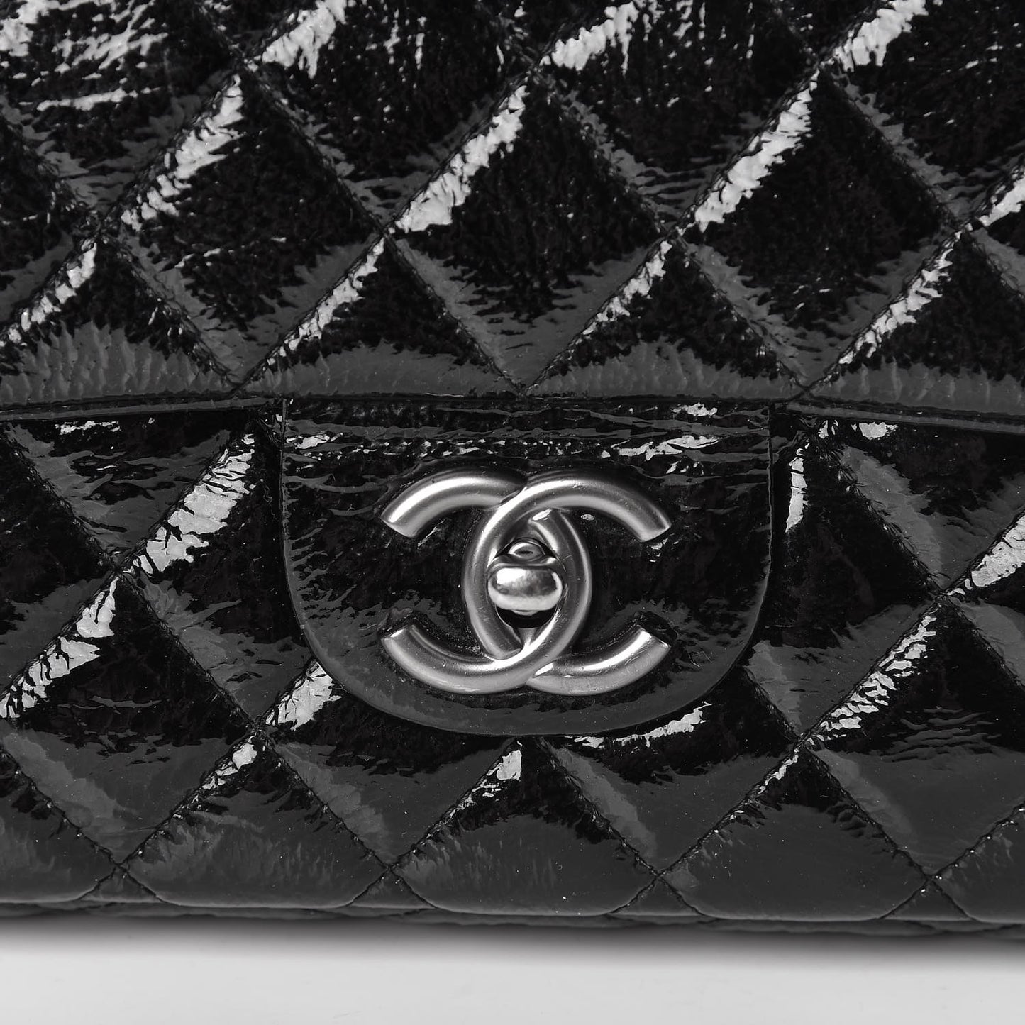 Distressed Patent Quilted East West Flap Black