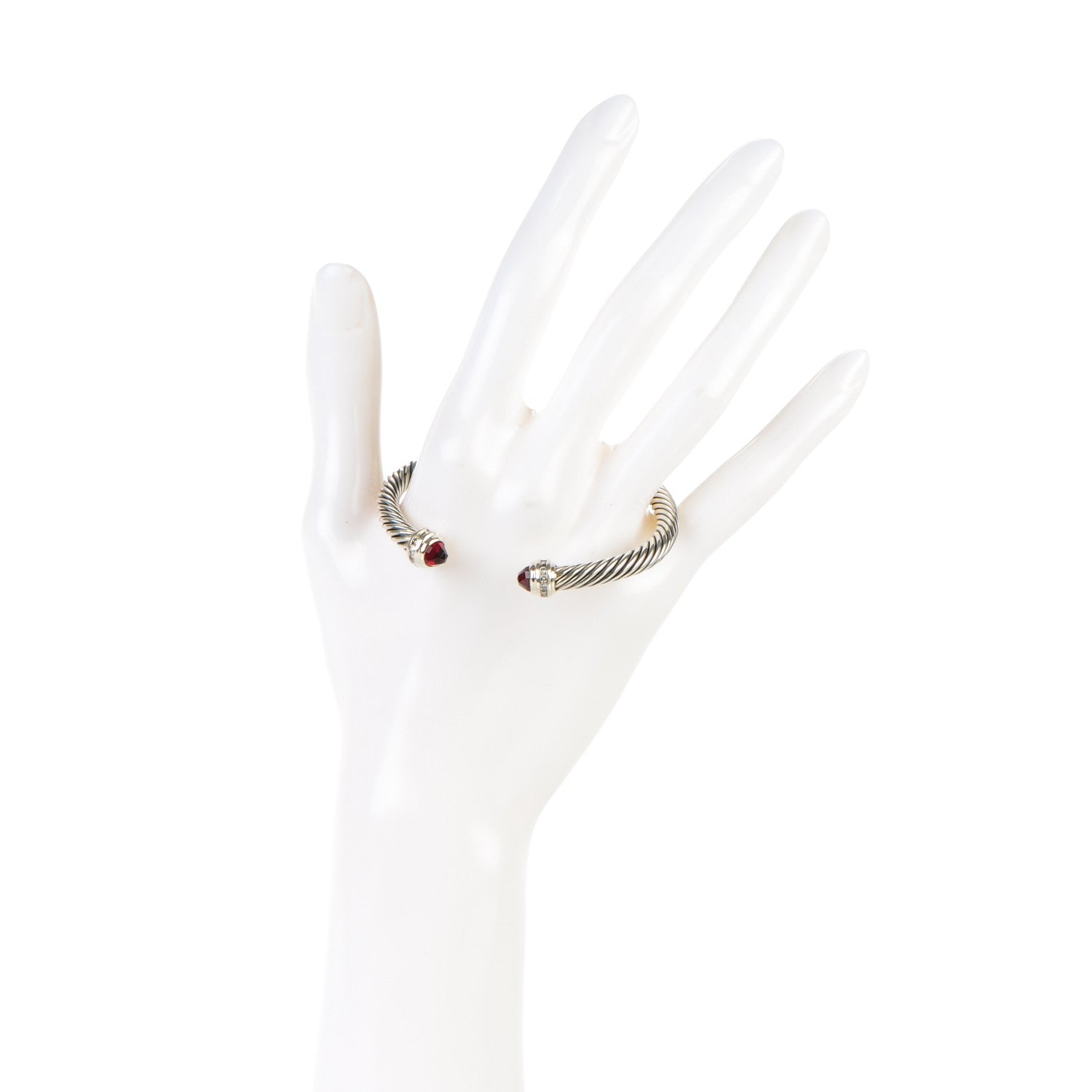 David Yurman Sterling Silver Garnet Diamond 5mm Cable Classics Bracelet 2 of 14