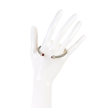 David Yurman Sterling Silver Garnet Diamond 5mm Cable Classics Bracelet 2 of 14
