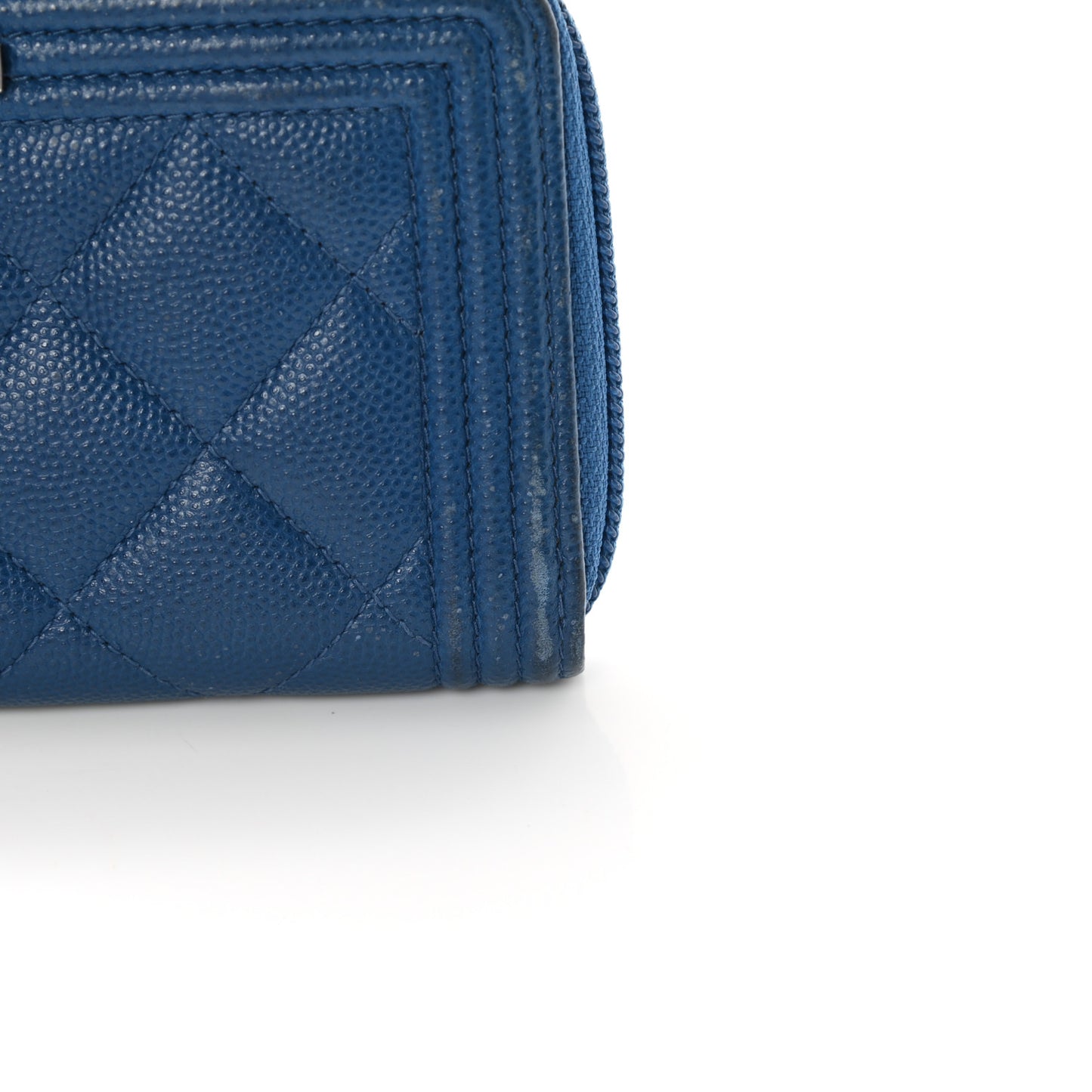 Caviar Quilted Boy Small Zip Around Wallet Blue