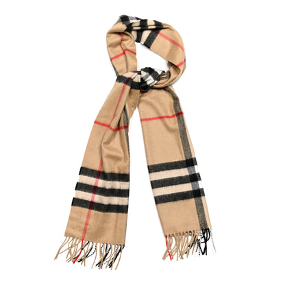Burberry Cashmere Giant Check Fringe Scarf Camel 1 of 3