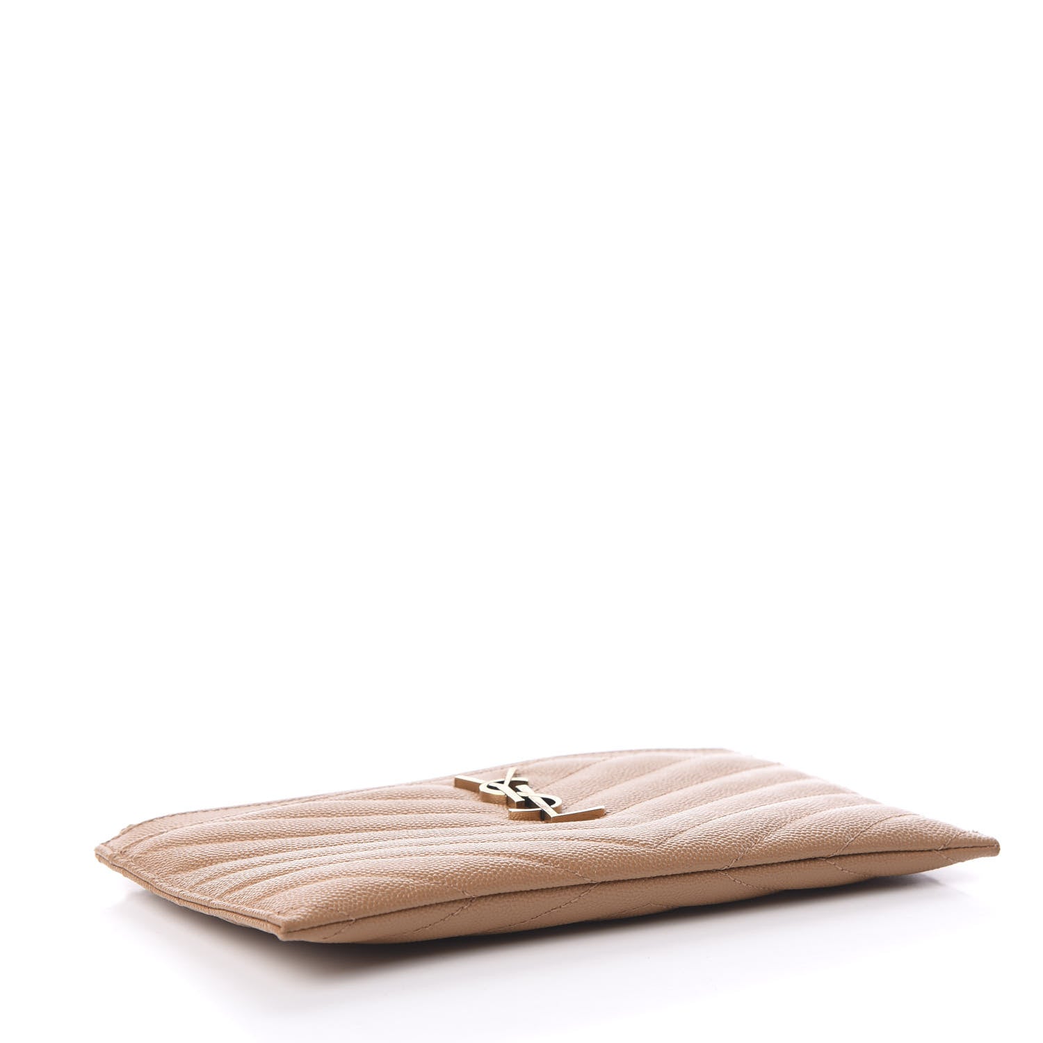 Saint Laurent Grain De Poudre Chevron Monogram Bill Pouch Cork 3 of 7