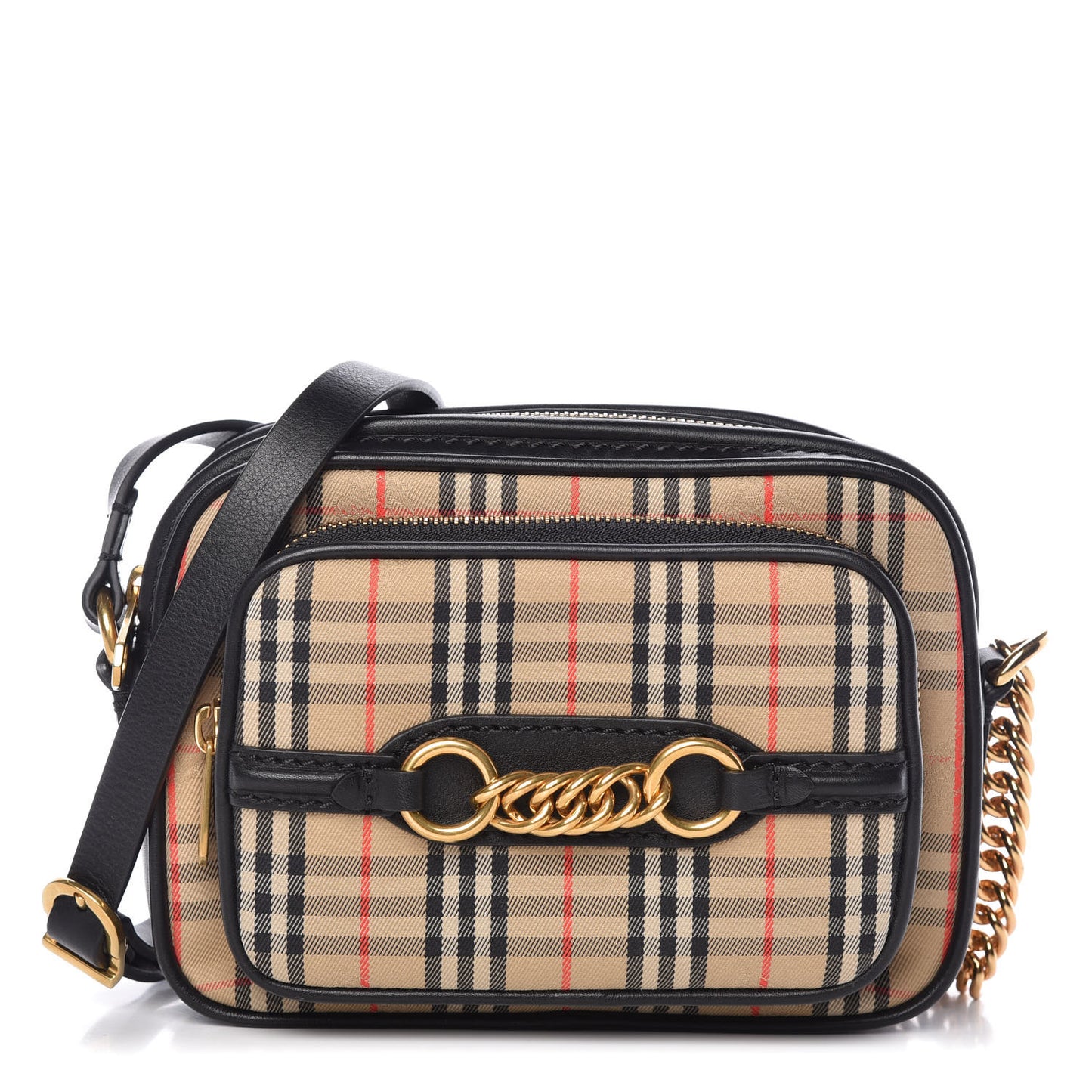 1983 Knight Check Smooth Calfskin Link Camera Bag Black