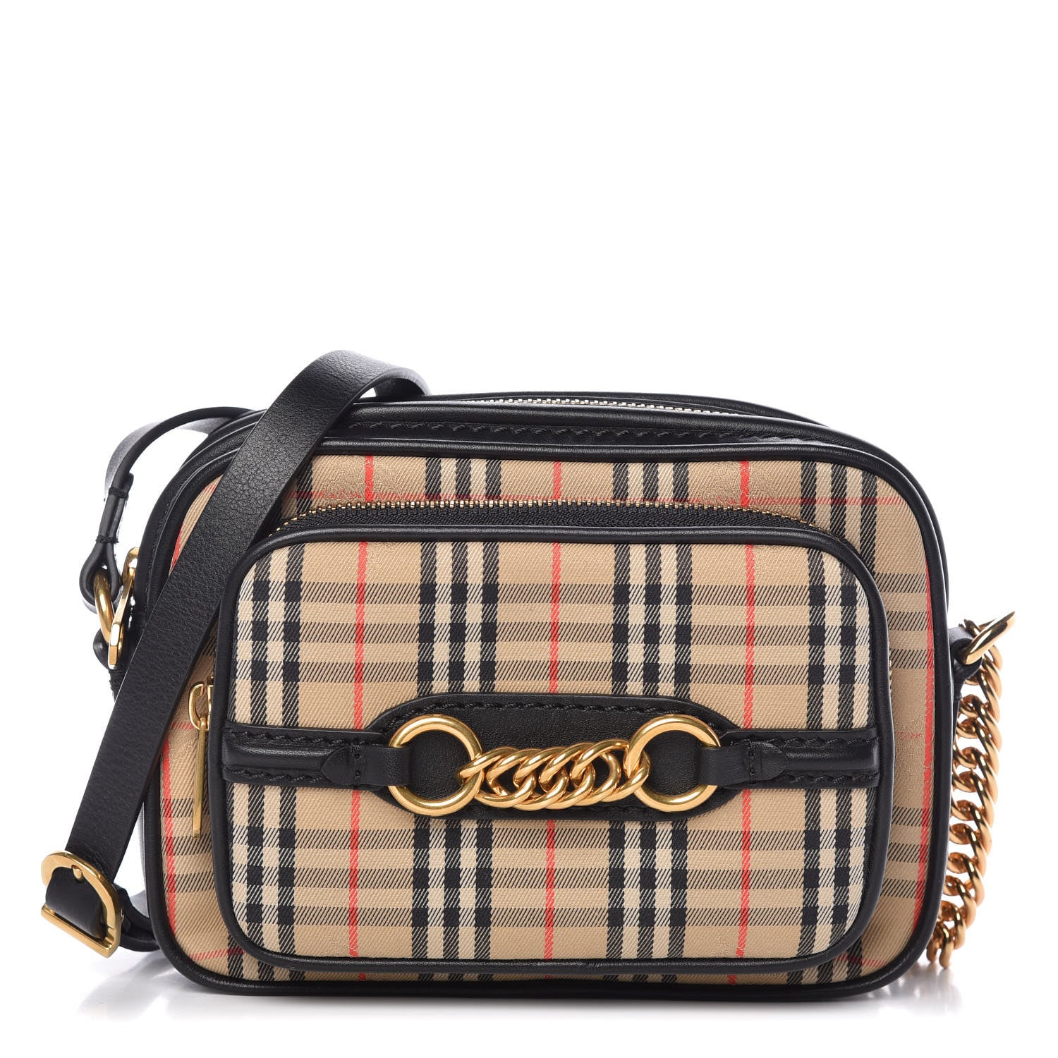 Burberry 1983 Knight Check Smooth Calfskin Link Camera Bag Black 1 of 9