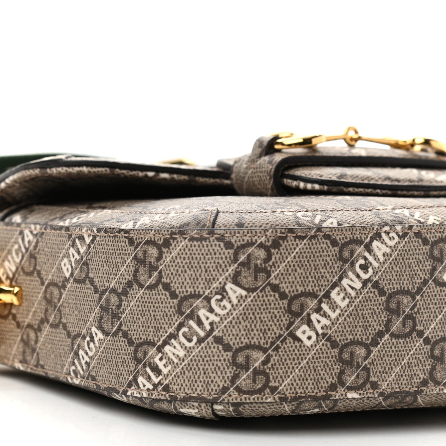Gucci X BALENCIAGA GG Supreme Monogram Web Logo Print Mini Horsebit 1955 Shoulder Bag Beige Ebony 9 of 10