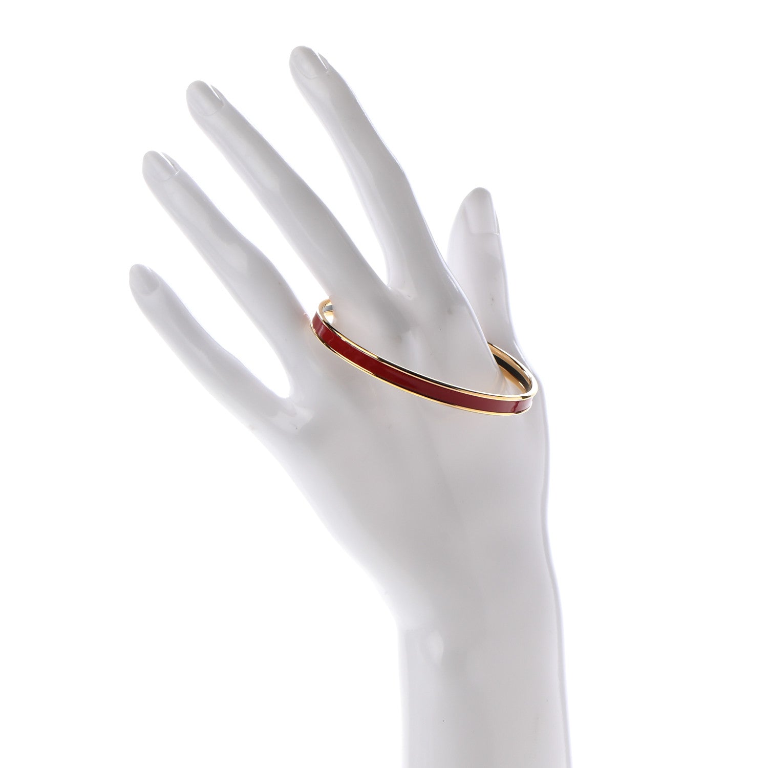 Hermes Enamel Printed Extra Narrow Plain Bracelet 62 Rouge H 2 of 5