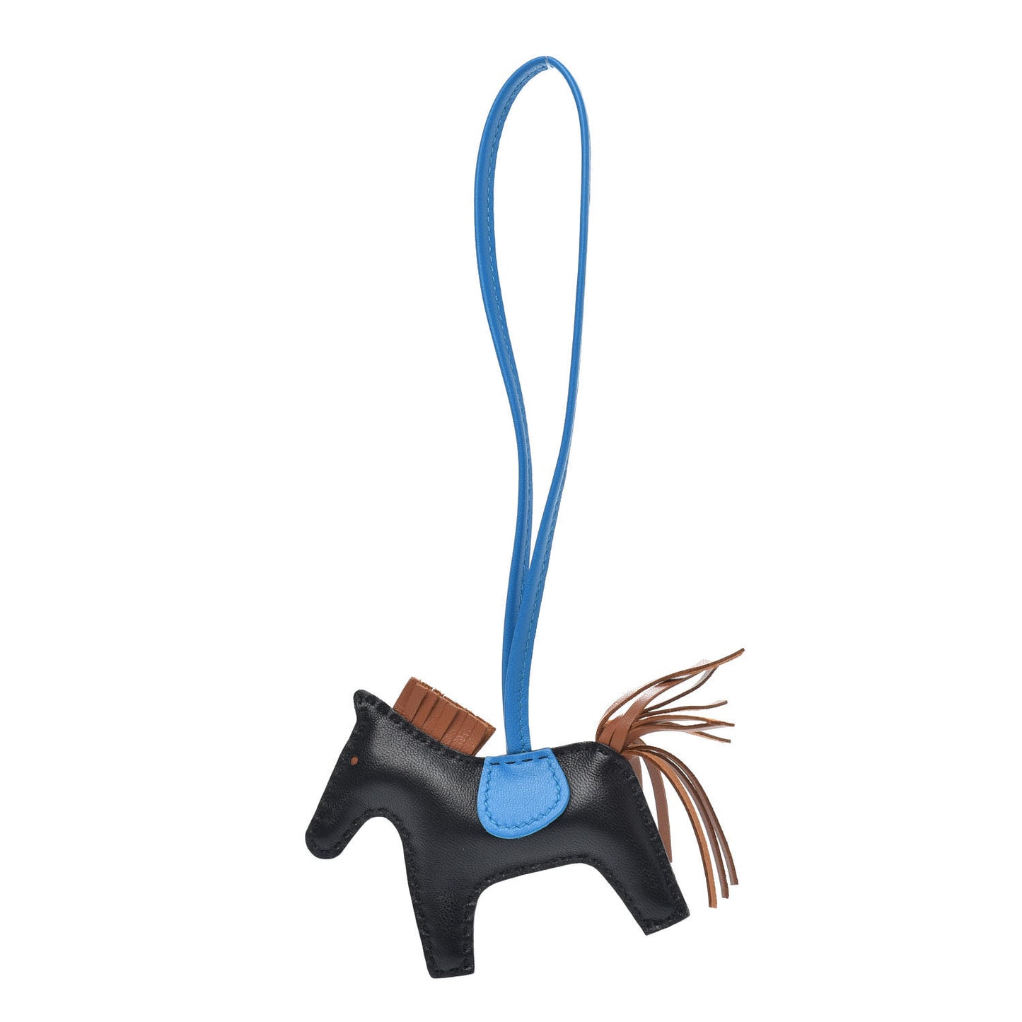 Milo Lambskin Grigri Rodeo Horse Bag Charm PM Black Gold Bleu Zanzibar