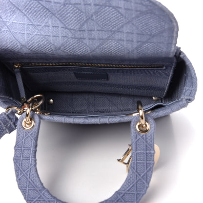 Christian Dior Canvas Embroidered Cannage Medium Lady D-Lite Blue 5 of 10
