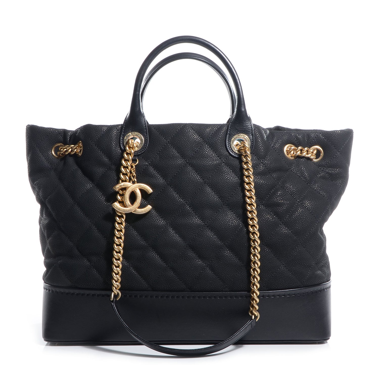 Iridescent Grained Calfskin Large Tote Black