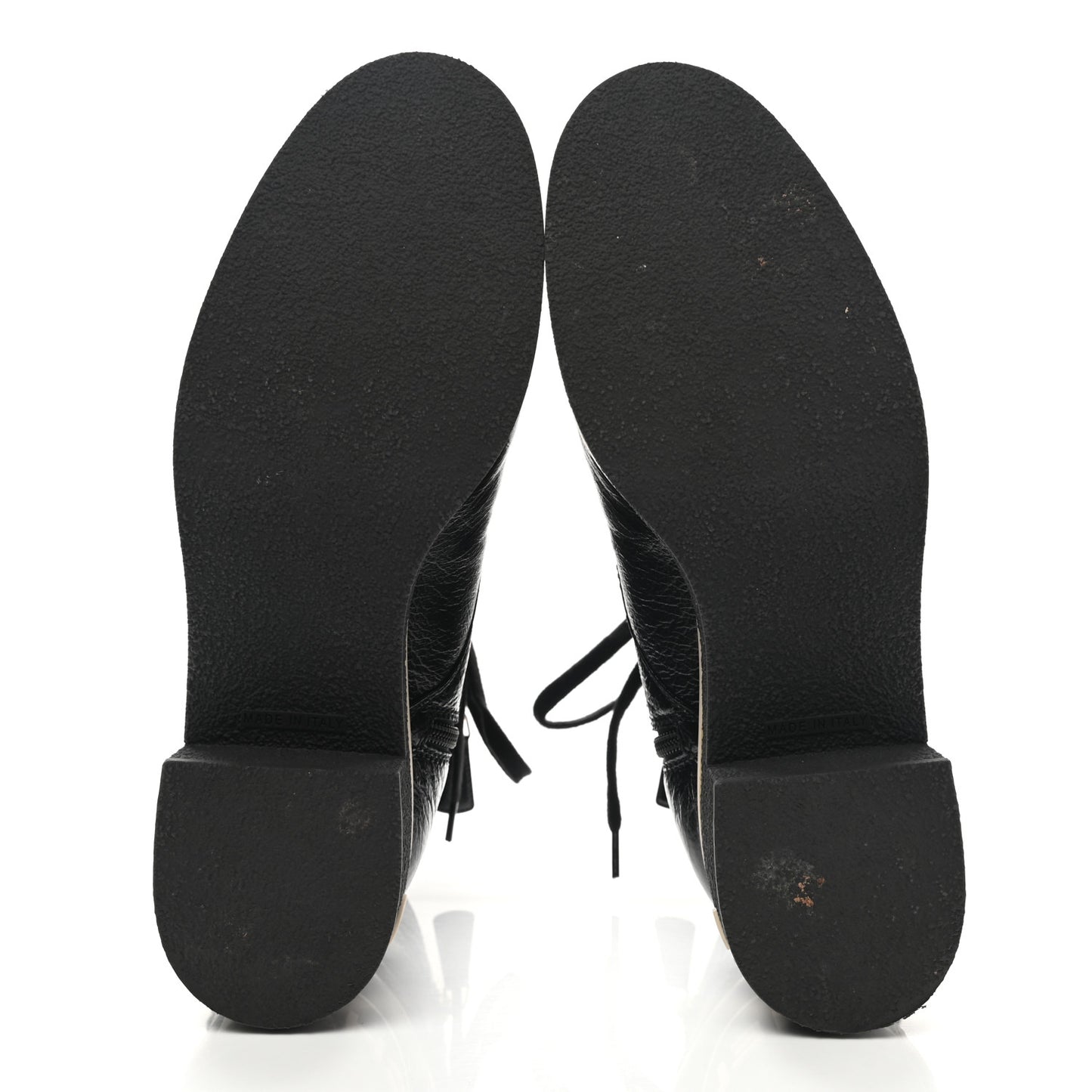 Shiny Crumpled Lambskin Lace Up Combat Boots 40 Black